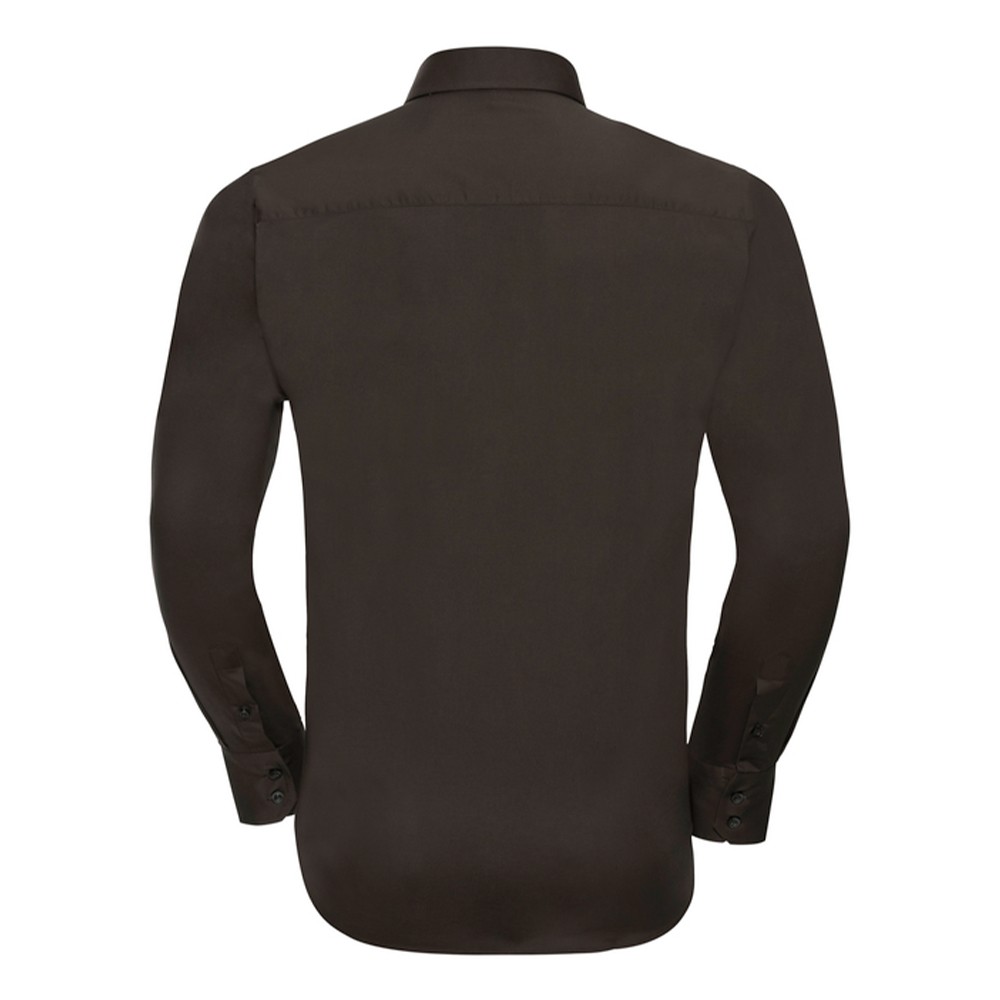 Russell Athletic Russell Collection Långärmad skjorta med stretchpassform för herrar (Choklad) – bild 2