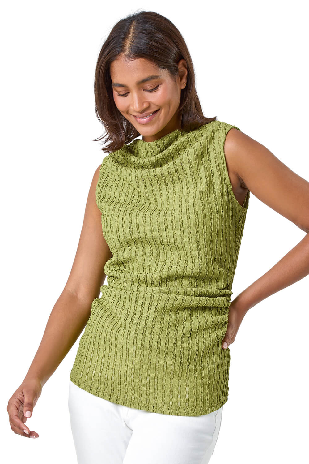 Roman Womens Textured Sleeveless Stretch Top - Lime Green - Size 20 UK