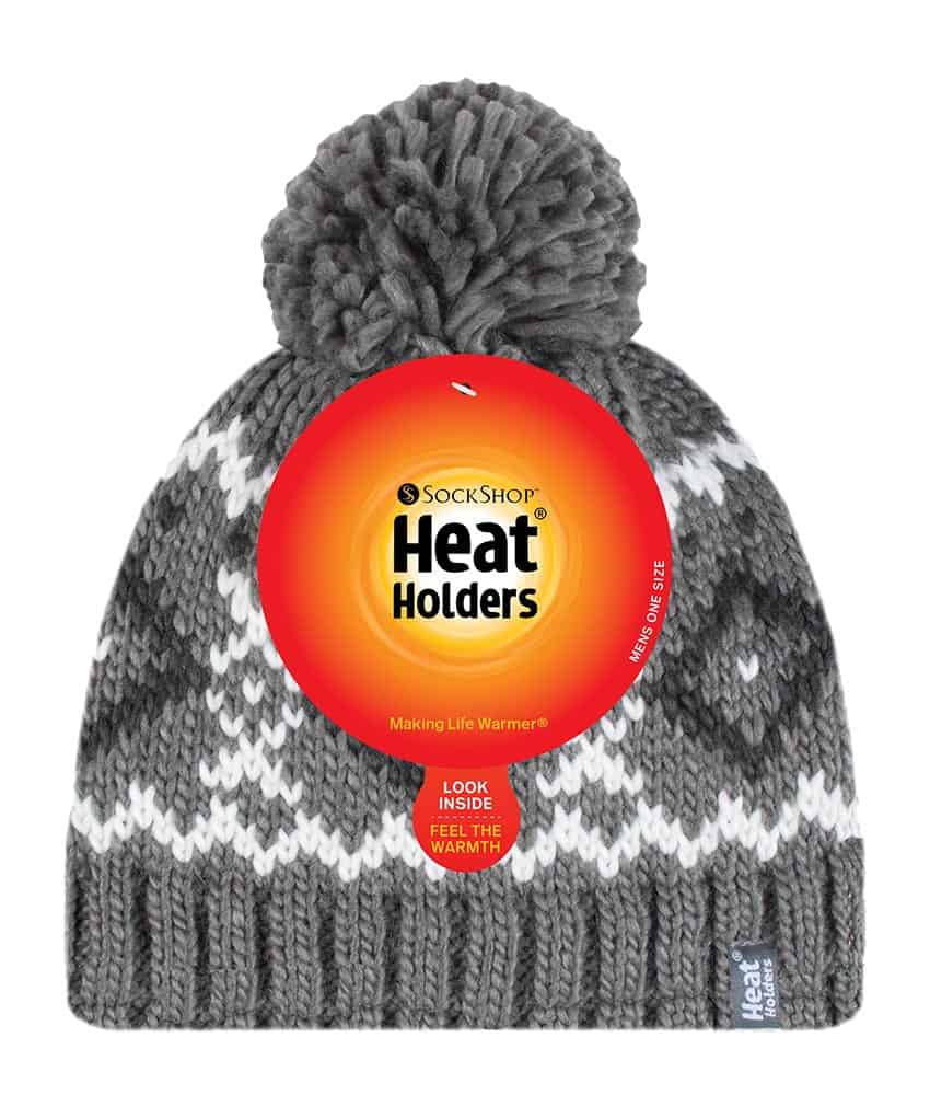 Heat Holders Mens Fleece Fodrad Termisk Vinter Varm Beanie Bobble Mössa med Pom Pom herr – bild 2