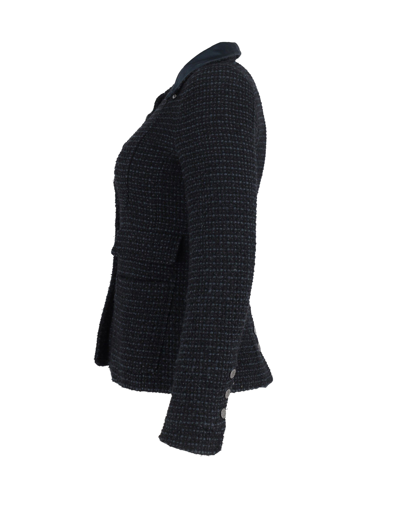 Chanel Pre-owned Chanel Boucle Tweed Fitted Jacket med Avtagbar Krage i Marinblått Bomull kavajer & blazers dam – bild 2