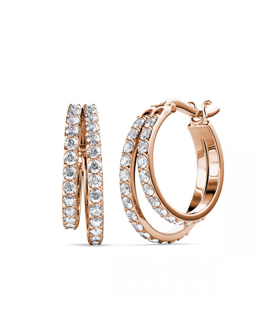 Thumbnail - Duo-Ring-Ohrringe - Roségold und Kristall