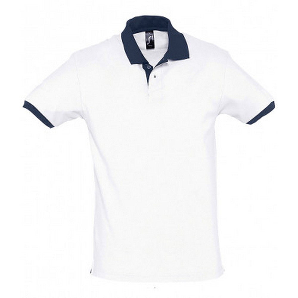 Thumbnail - SOLS Prince Unisex-Kontrast-Pique-Baumwoll-Poloshirt mit kurzen Ärmeln (Weiß/Französisch-Marine)
