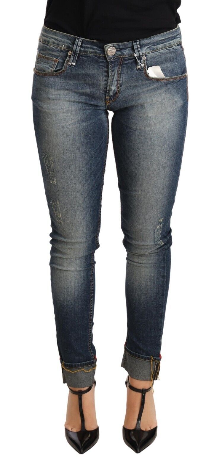 Acht WoMens Blue Washed Cotton Low Waist Skinny Denim Trouser Jeans – Size 26 (Waist)