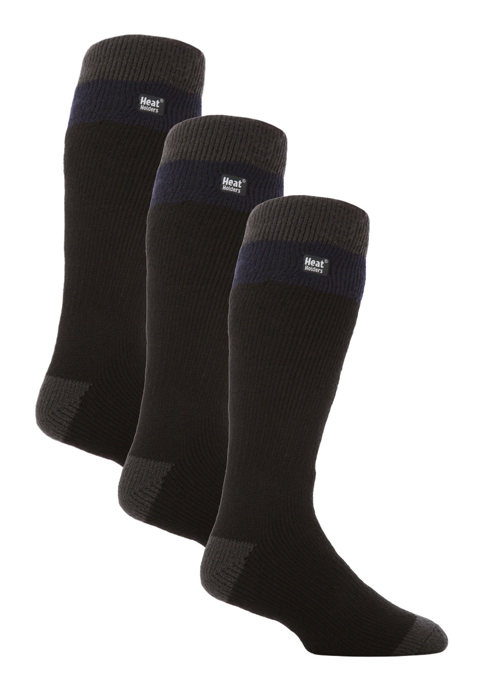 Thumbnail - Thermische gestreifte Skisocken für Männer | Hochwertige Wärmespeicher Extra lange Socken - Schwarz / Marine