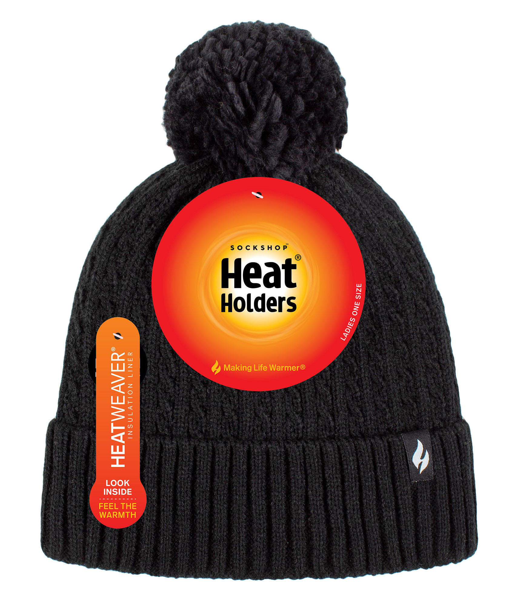 Heat Holders Ladies Thermal Cable Beanie Hat Värmehållare Vinterstickad Pom Pom Mössa Mjuk ribbad Bobble Mössa dam – bild 2