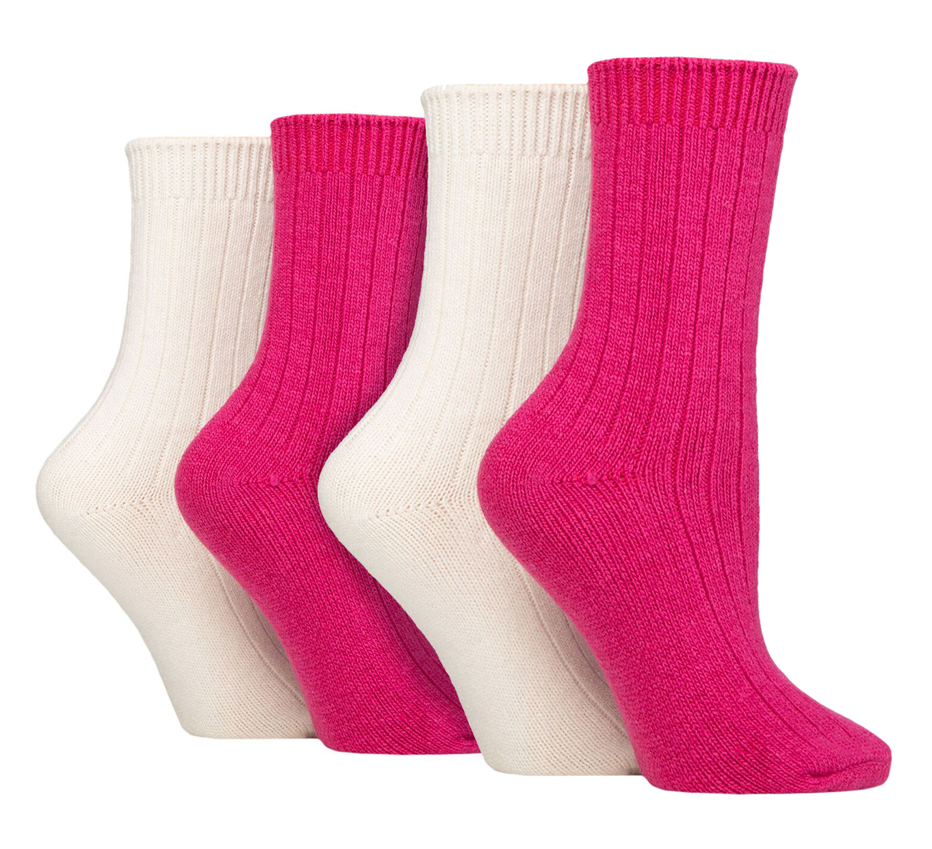 Thumbnail - 4er-Pack Damen Kaschmir-Stiefelsocken | Wildfeet | Gerippte Crew-Woll-Bettsocken - Wein/Creme