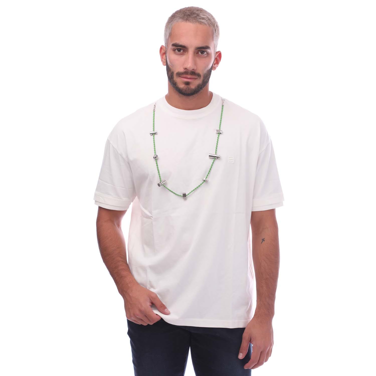 Thumbnail - Baumwoll-Rundhals-T-Shirt mit abnehmbarer Halskette in Weiß