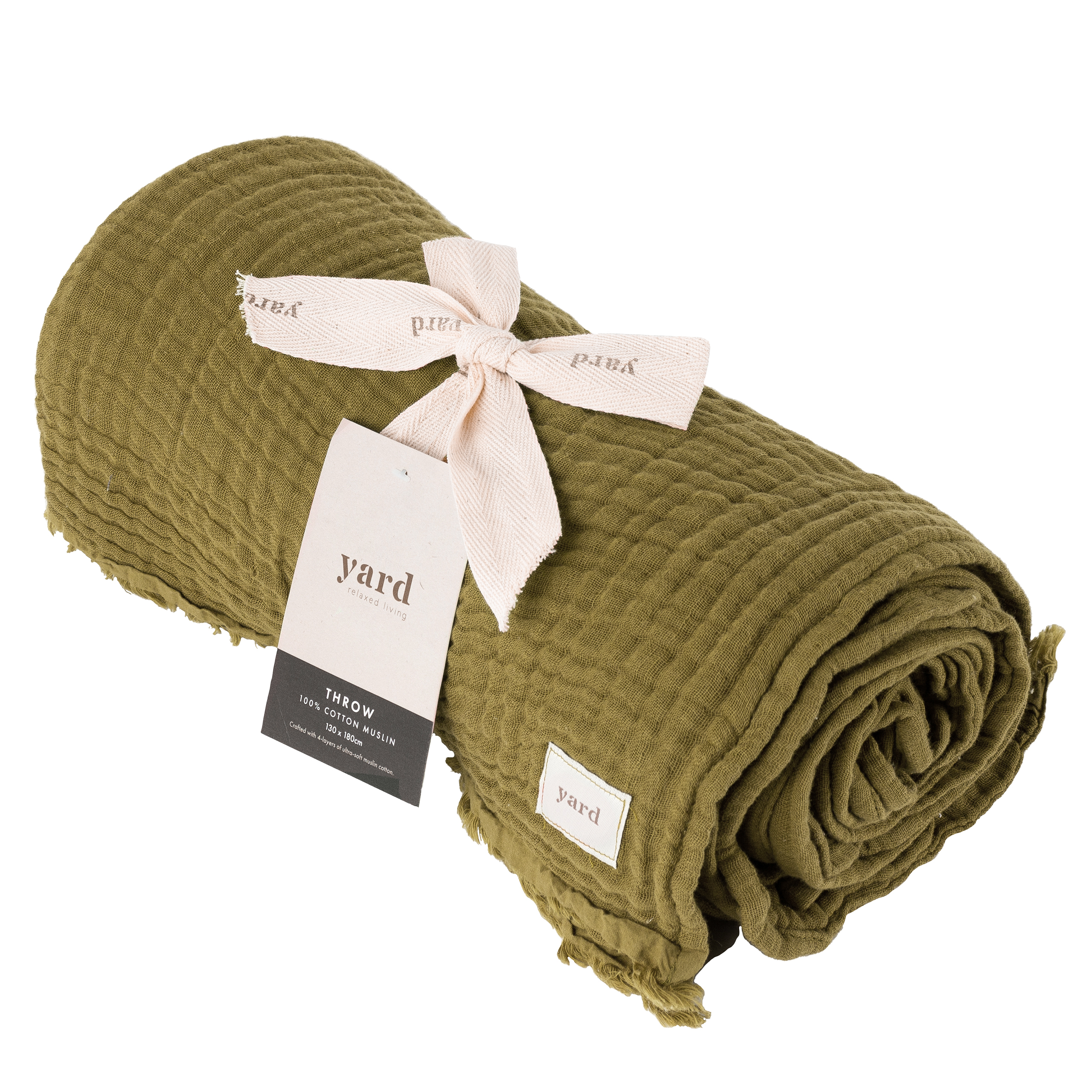 Yard Lark Crinkle Cotton Fringed Throw - Khaki - One Size