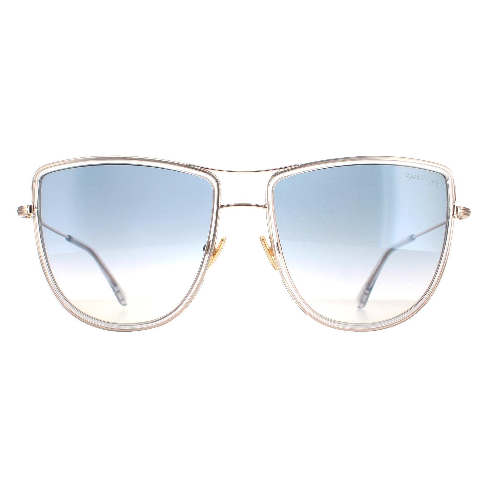 Tom Ford Aviator Womens Shiny Rose Gold Smoke Gradient Tina FT0759 Metal - One Size