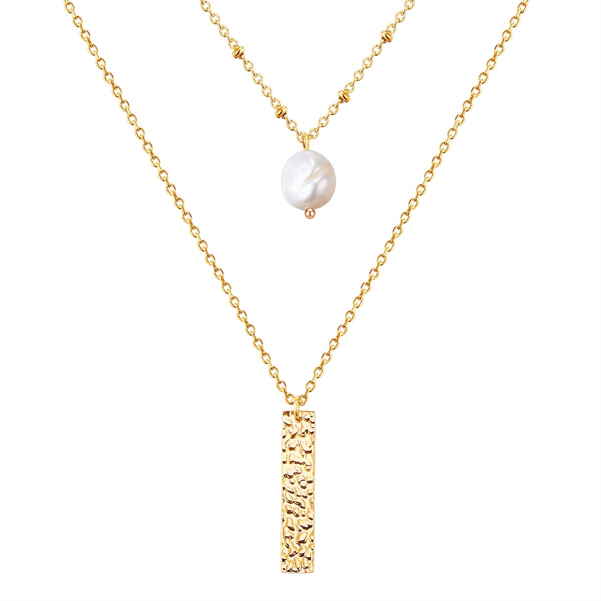 Valero Pearls Womens Necklace Stainless Steel Yellow Gold Freshwater Cultured Pearl White - Size 38cm