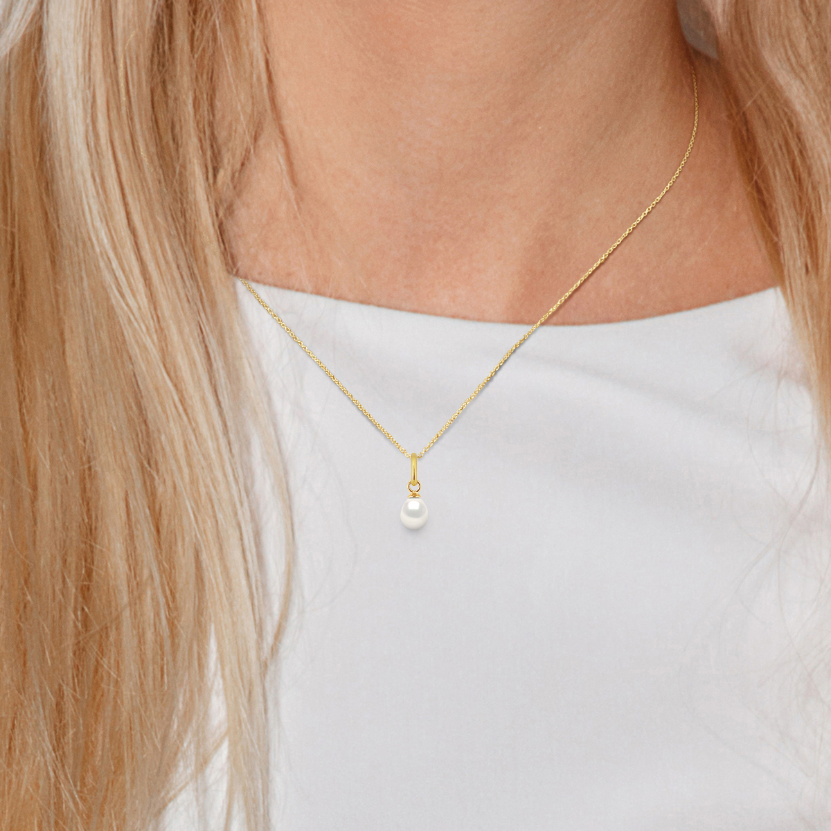 Diadema Hänge Gult guld och äkta sötvattenspärlor halsband dam – bild 2