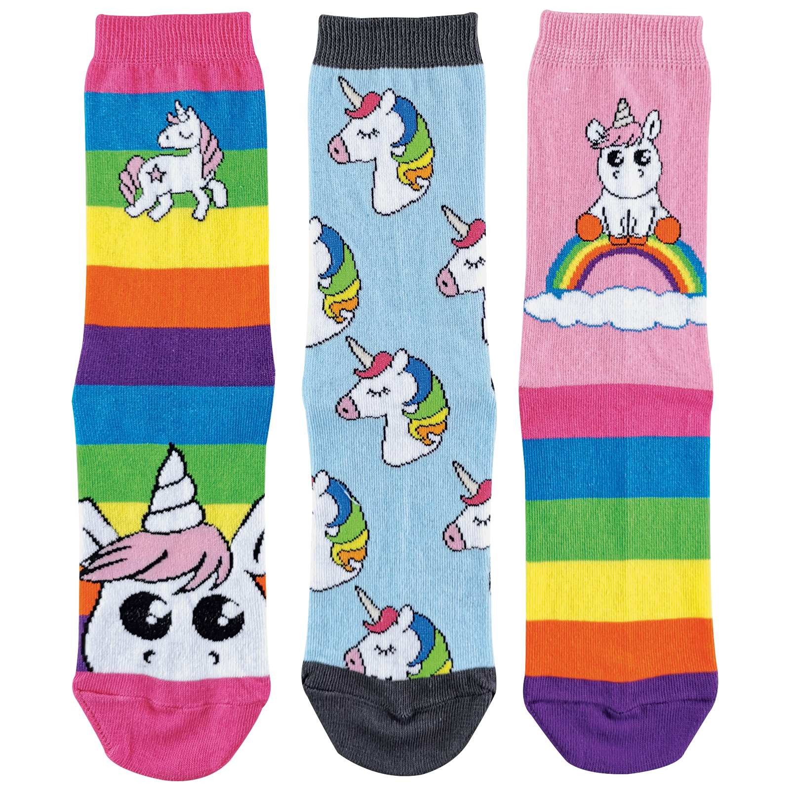 Sock Snob Randiga enhörningsstrumpor med regnbågsfärg för damer 3 par – bild 2