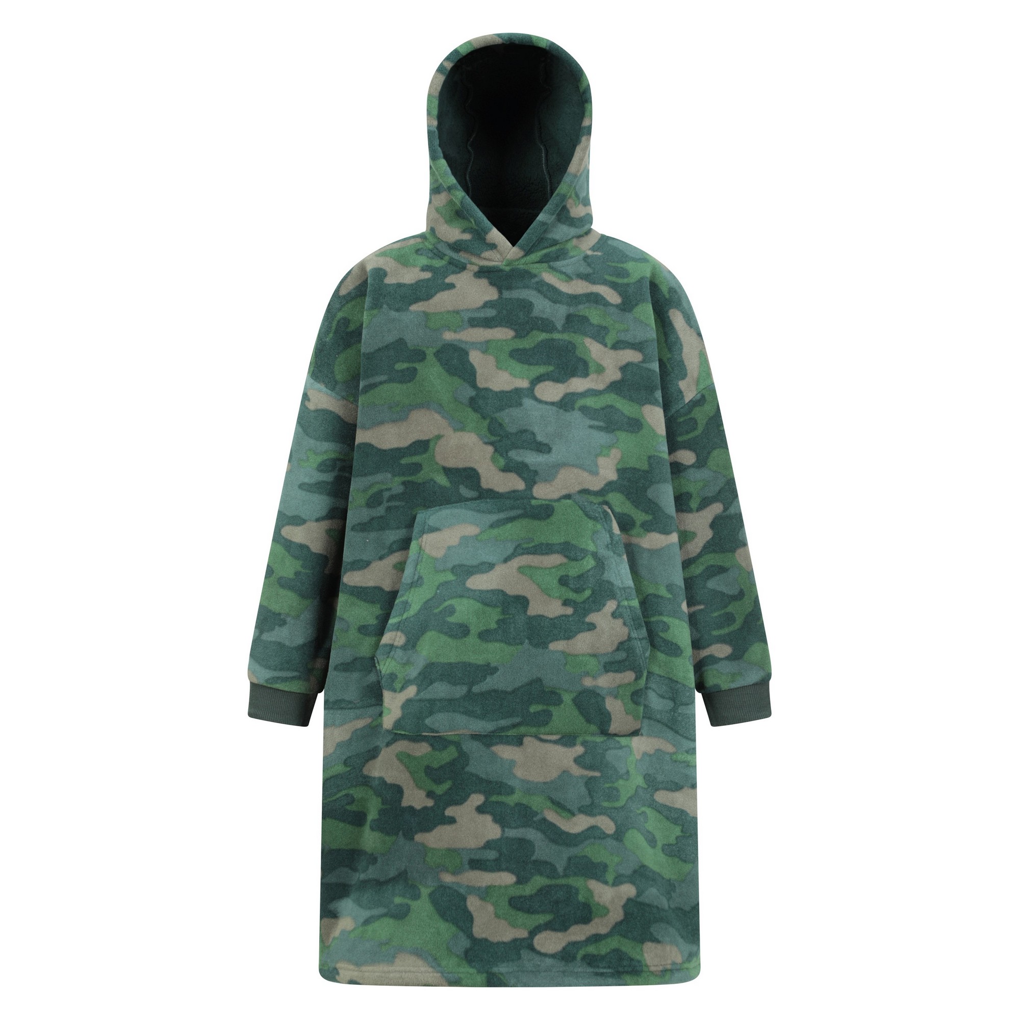 Mountain Warehouse Childrens Unisex Childrens/Kids Borg Lined Camo Hoodie Blanket (Khaki Green) – One Size