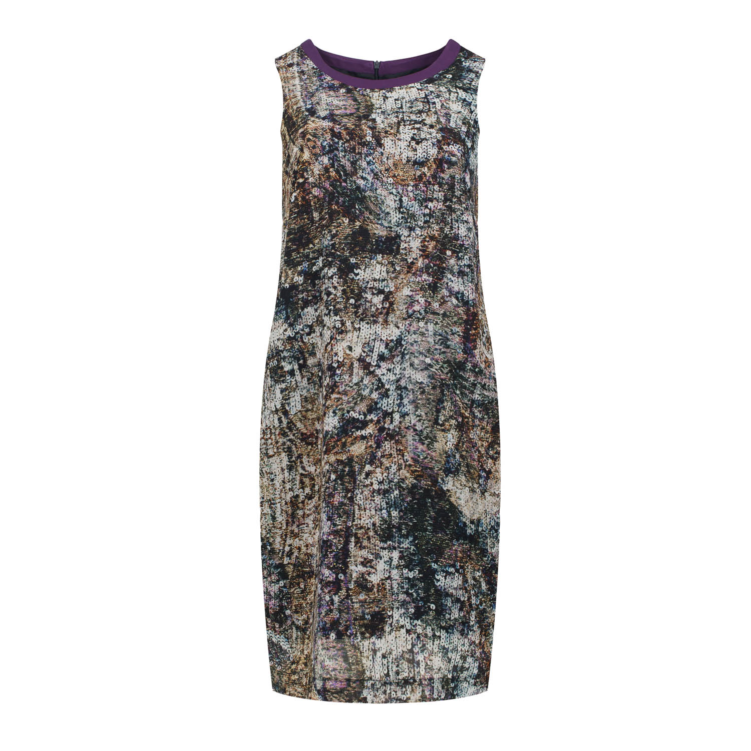 Thumbnail - Satin Kleid mit abstraktem Print und Kontrast-Ausschnitt