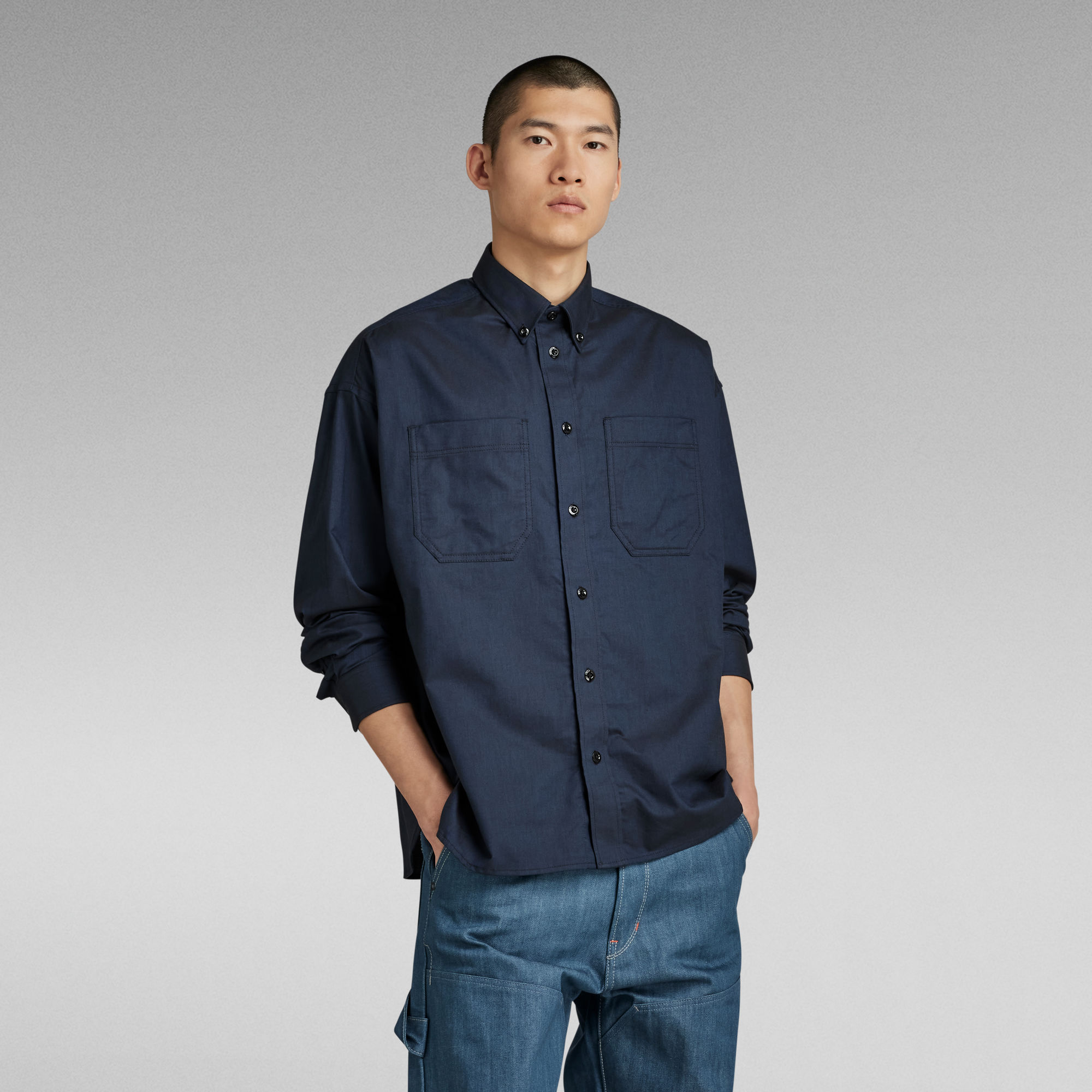 G Star Raw Mens G-Star RAW TP Button Down Oversized Shirt - Dark Blue Cotton - Size Small