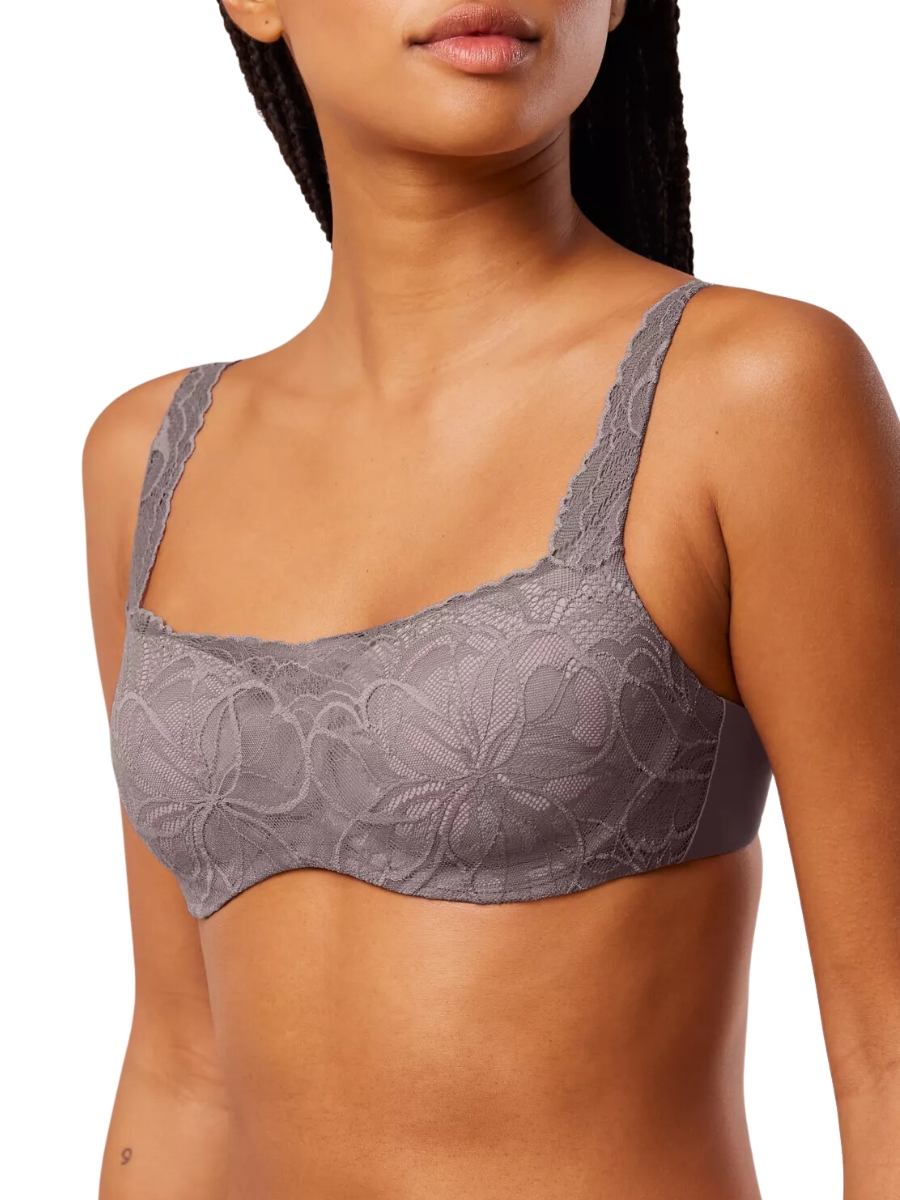 Triumph Womens Body Make-Up Illusion Lace Padded Balcony Bra - Grey Polyamide - Size 38DD