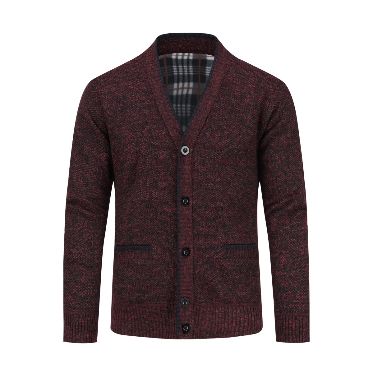 Thumbnail - Herren Strickjacke mit Zwei Taschenknopf Stehkragen Strickjacke für den Winter Burgund