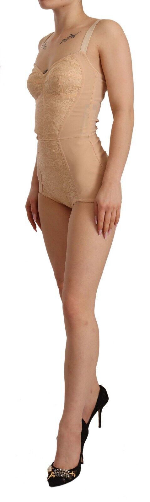 Dolce&Gabbana Dam Beige Nylon Blommig Spets Bodysuit bodies – bild 2