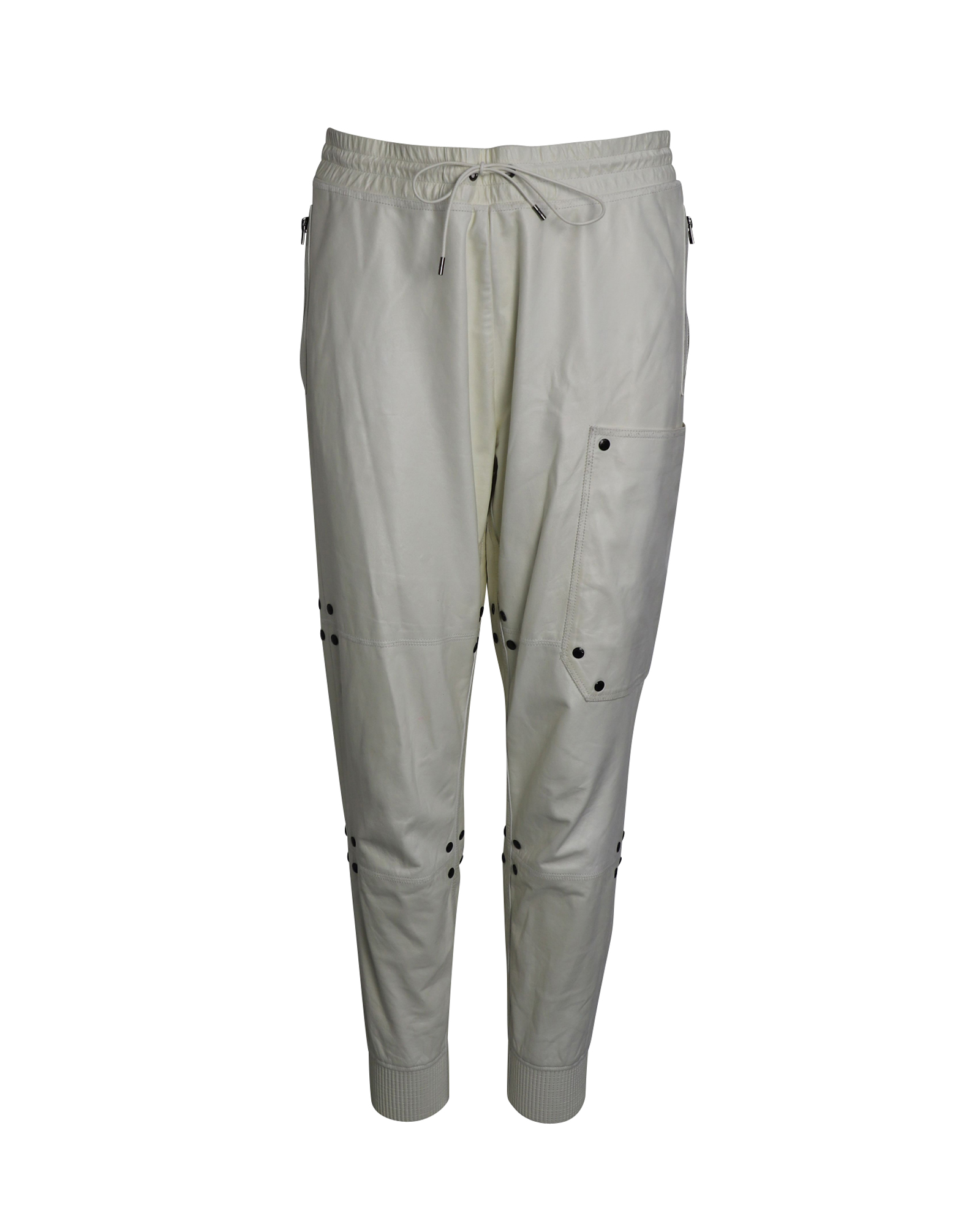 Tom Ford Pre-owned Womens Tom Drawstring Track Pants in White Leather – Size EU 34 (Womens)