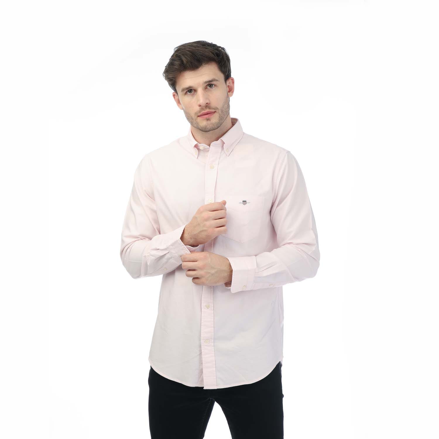 Gant Mens Regular Oxford A.Shield Shirt in Pink Cotton - Size Large