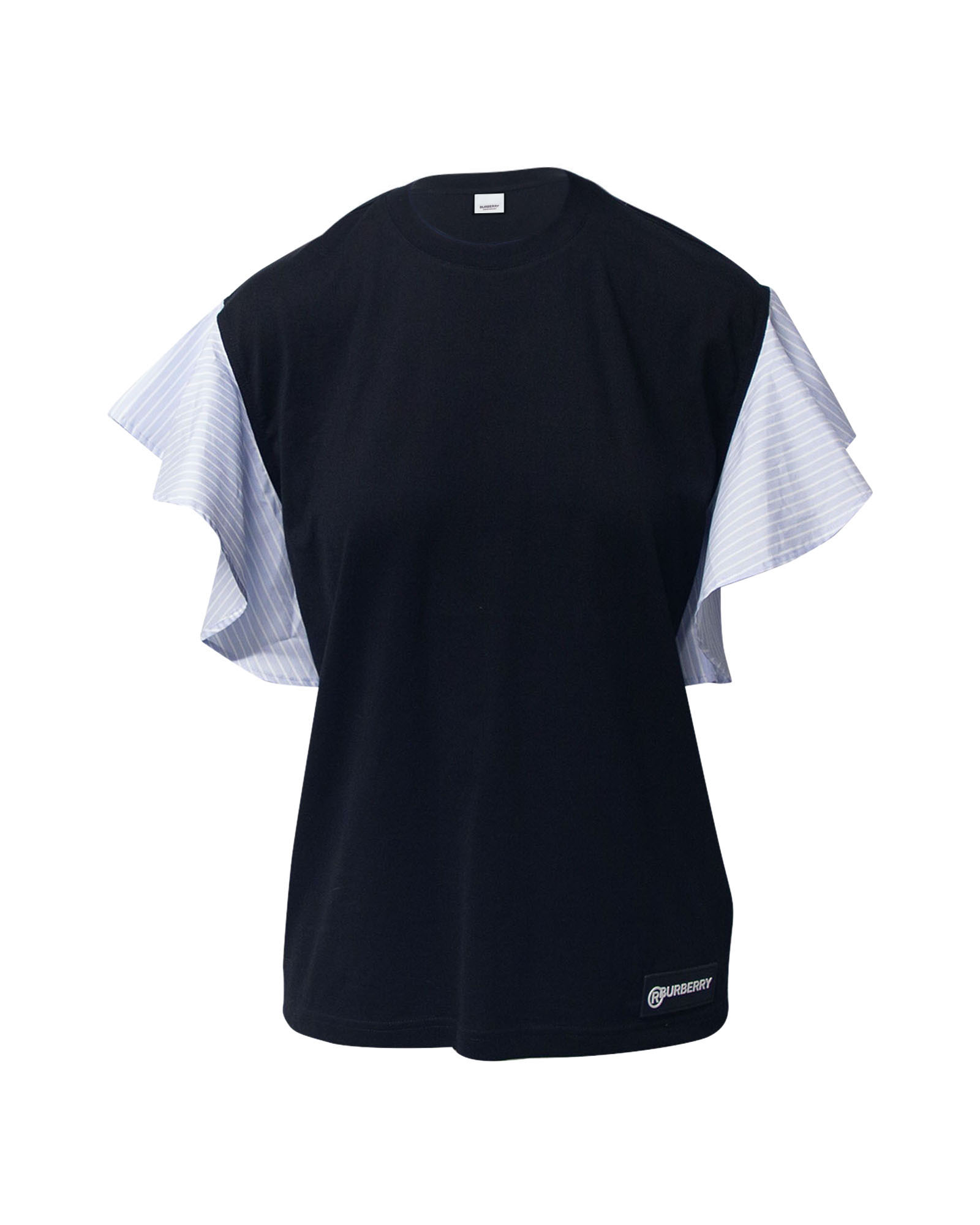 Burberry Gestreepte Oversized T-shirt met Rimpel Mouwen in Zwart Katoen