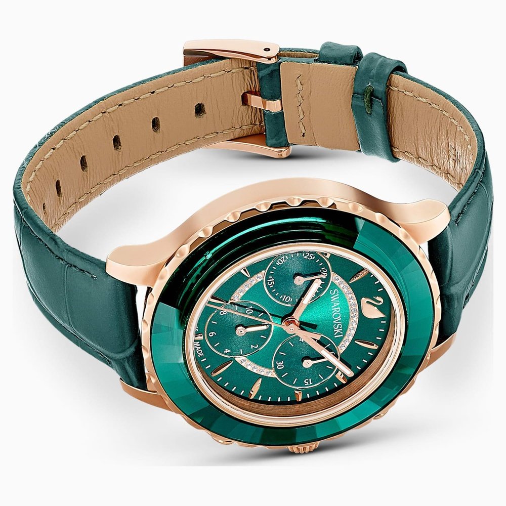 Swarovski Octea Lux Chrono klocka, läderarmband, grön, Rose-Gold Tone PVD 5452498 dam – bild 2