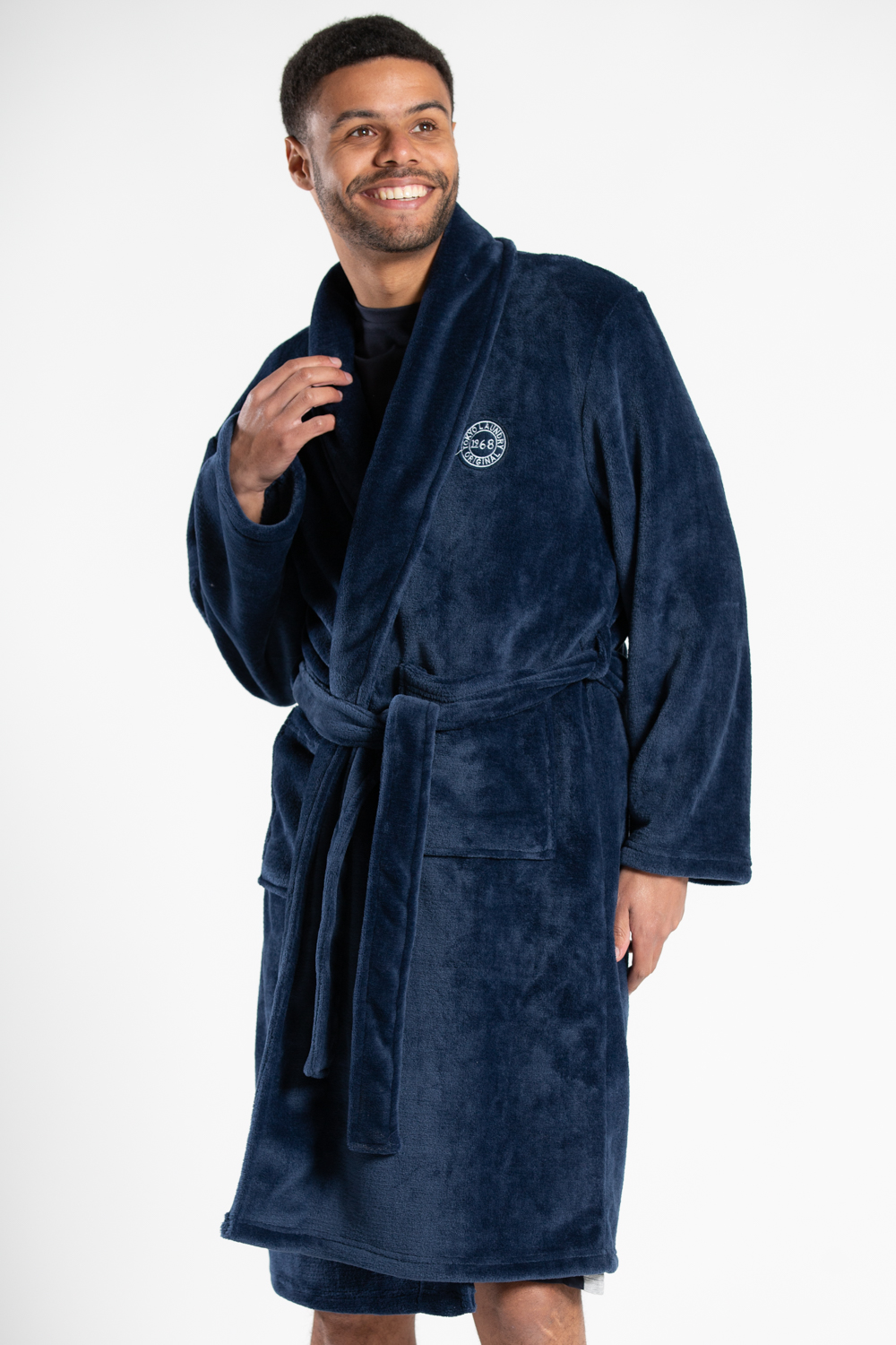 Tokyo Laundry Mens Blue Plush Shawl Collar Dressing Gown - Size Medium