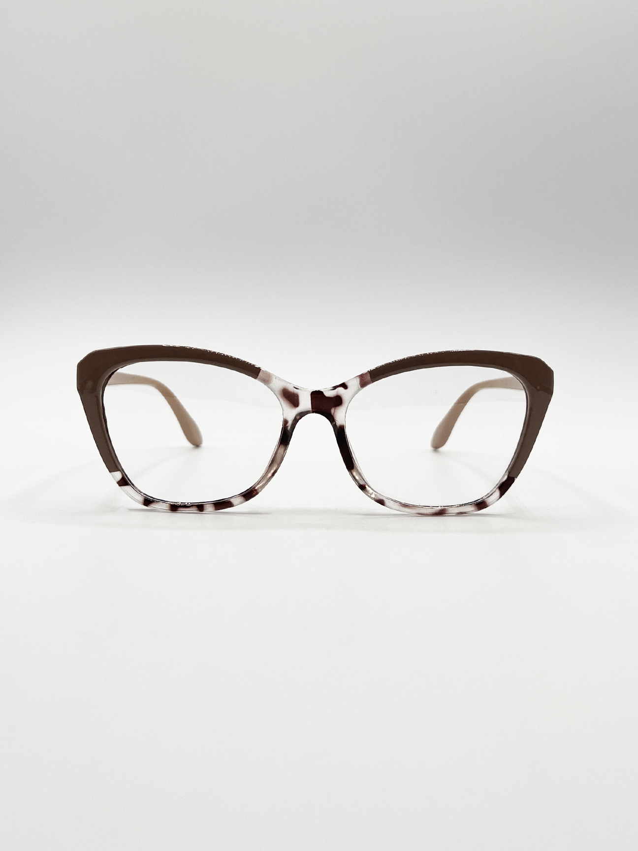 SVNX Womens Nude pink and Animal print Clear Lens Glasses - One Size
