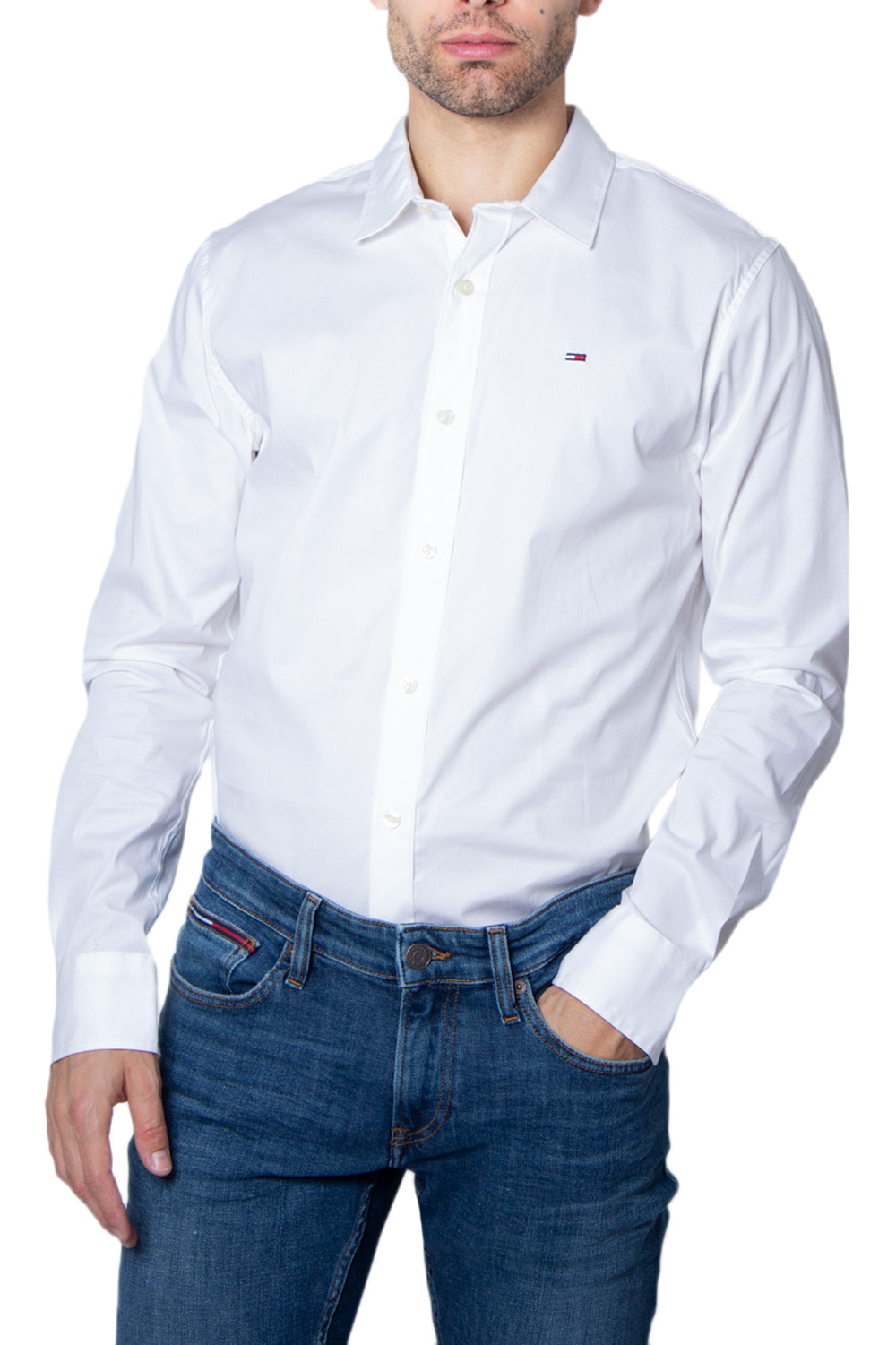 Tommy Jeans TJM Original Herrenhemd Weiß Baumwolle. Authentische Tommy Jeans Kleidung - Tommy Jeans Streetwear/Sportswear Design - Tommy Jeans für