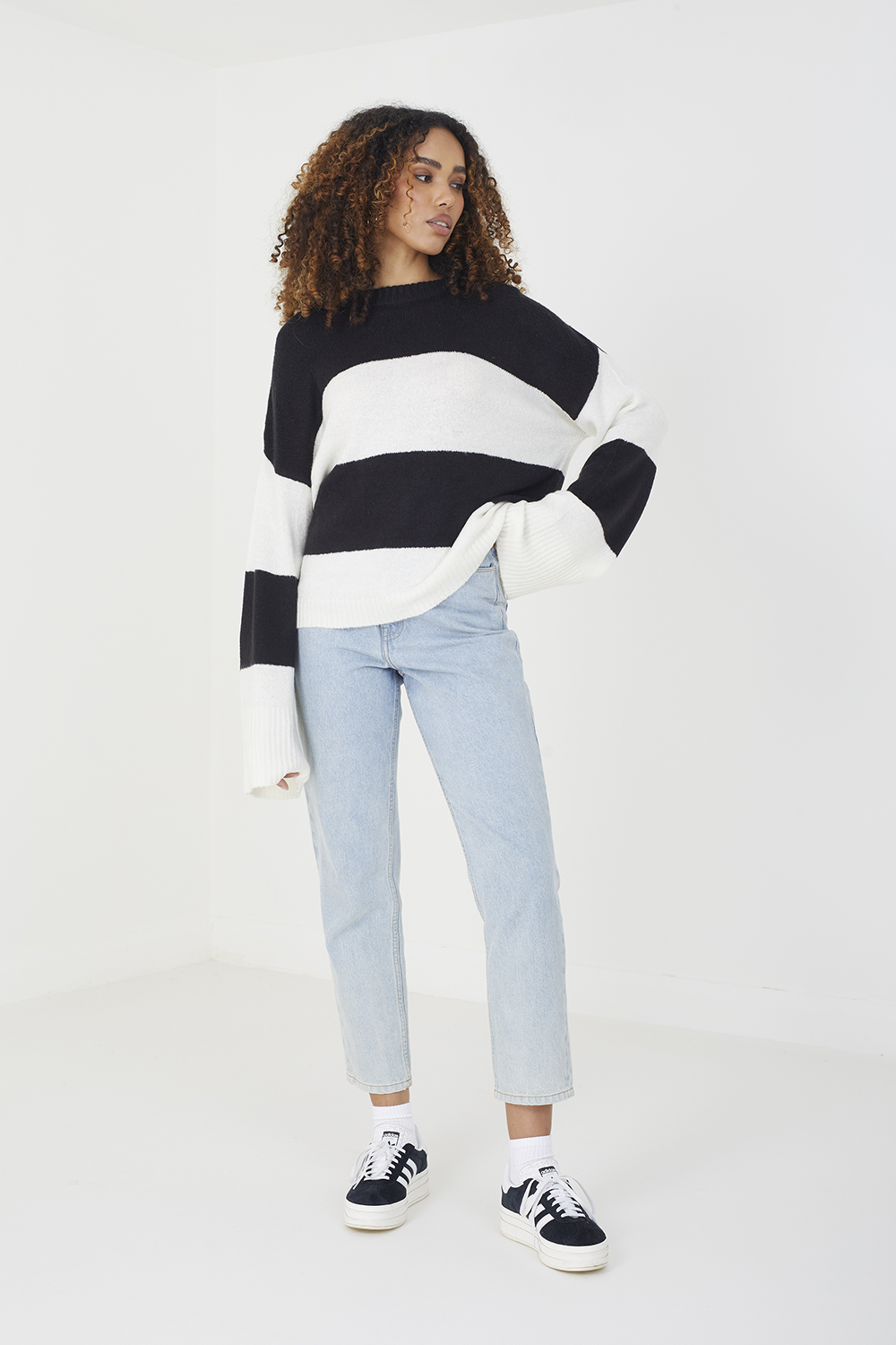Brave Soul Womens Black 'Dell' Striped Lightweight Knitted Jumper - Size X-Small