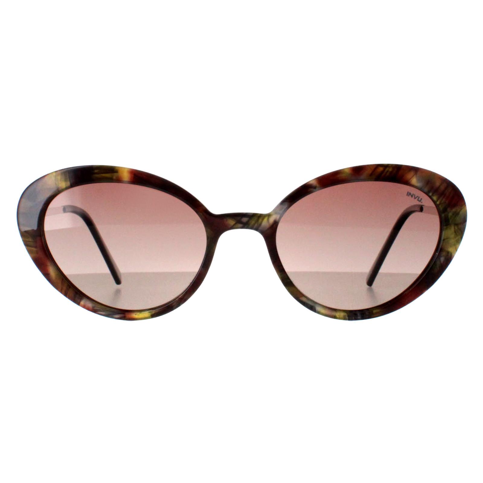 INVU Oval Womens Cloud Brown Sage Tortoise Polarized B2108 Metal - One Size