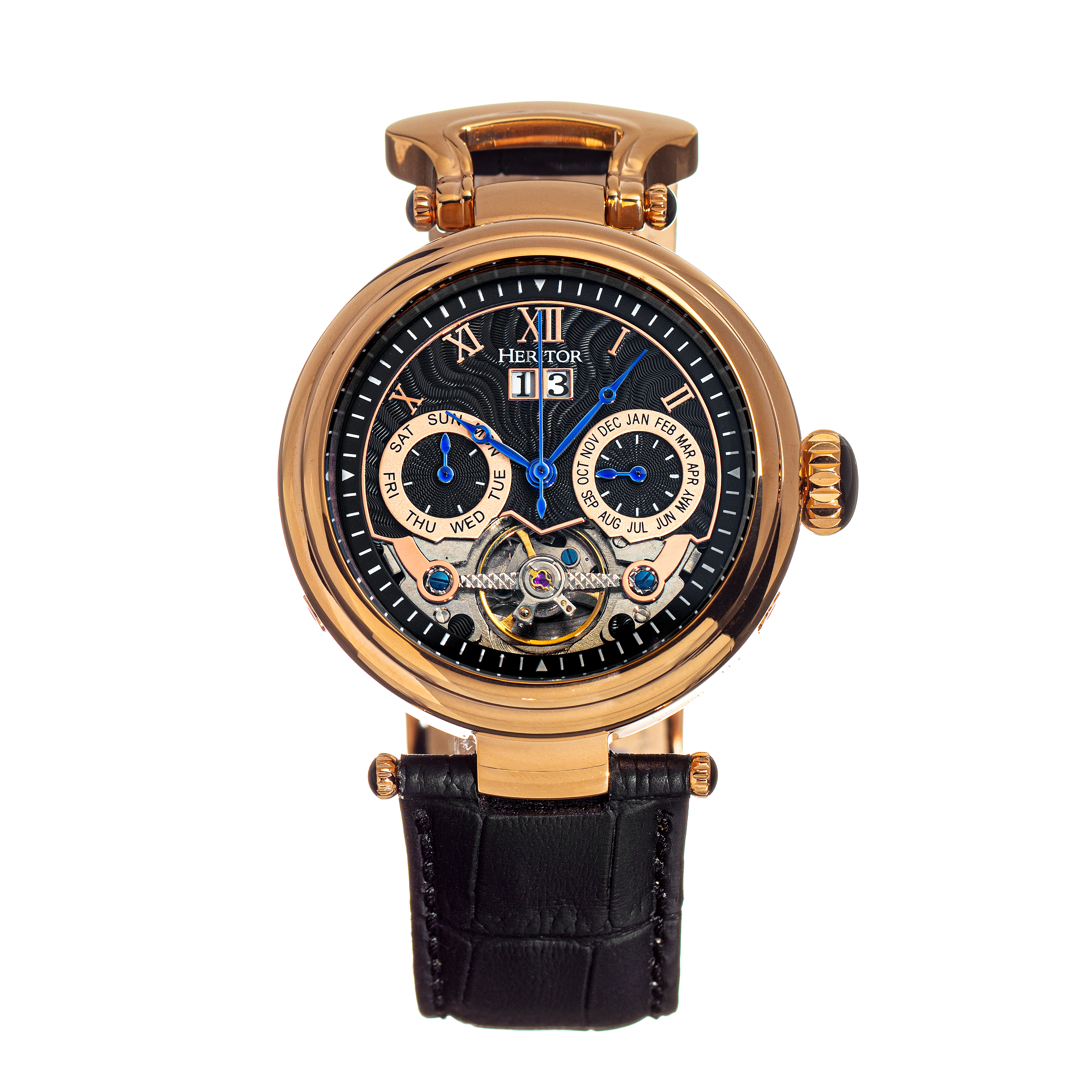 Heritor Automatic Ganzi semi-skelet lederen band horloge
