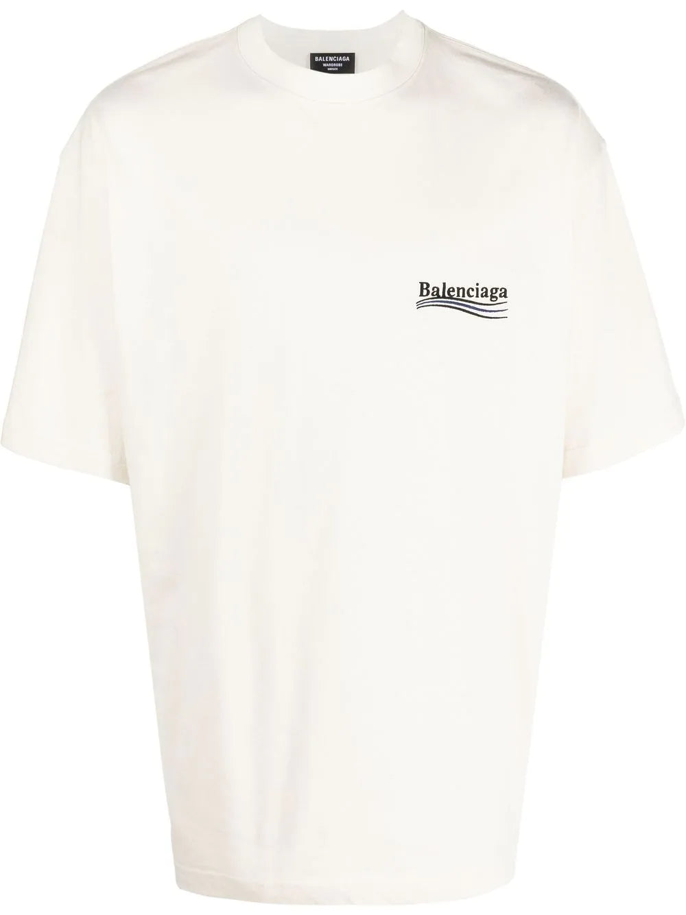 Balenciaga Mens Political Campaign Embroidered Logo Blue Stripe T-Shirt in White Cotton - Size X-Small