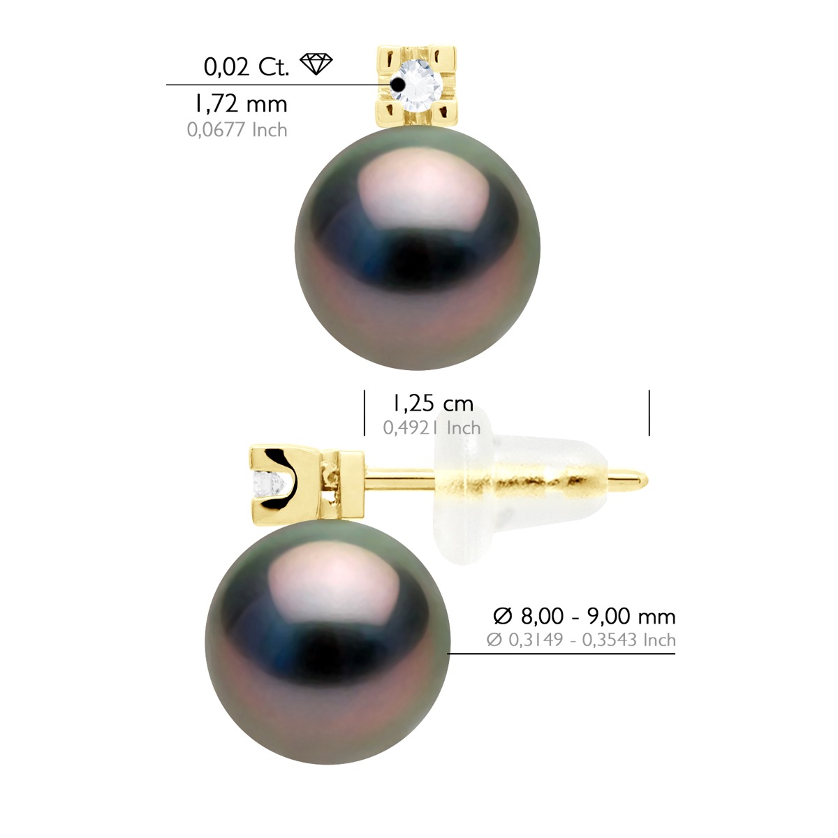 Ateliers Saint Germain Örhängen Prestige Diamanter 0,04 Cts i gult guld 750 och äkta odlade Tahitipärlor runda 8-9 mm dam – bild 2