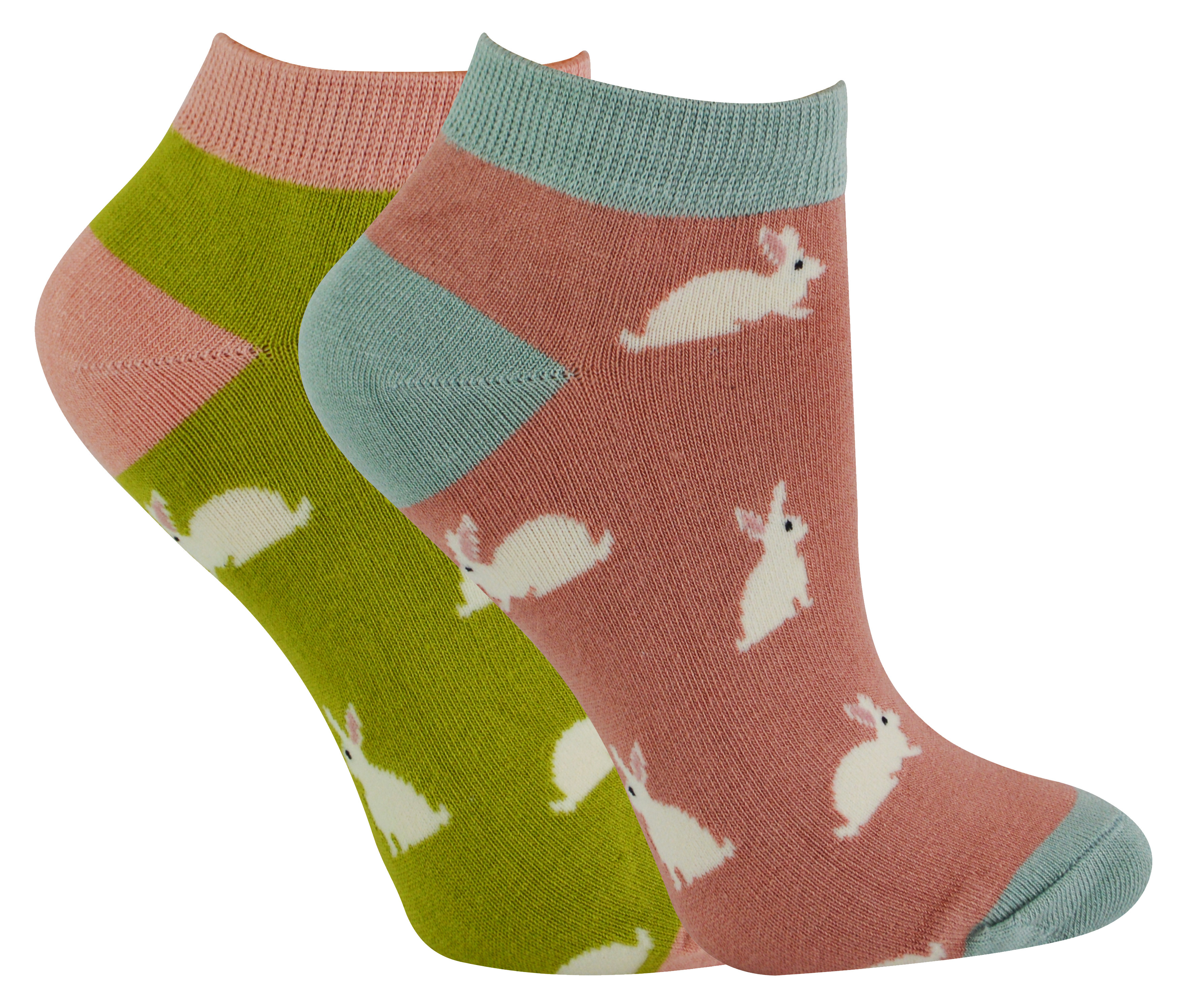 Thumbnail - 2 Paar Multipack Damen Bambus Trainer Socken | Miss Sparrow | Atmungsaktive Neuheit Tiermuster Socken - Kaninchen