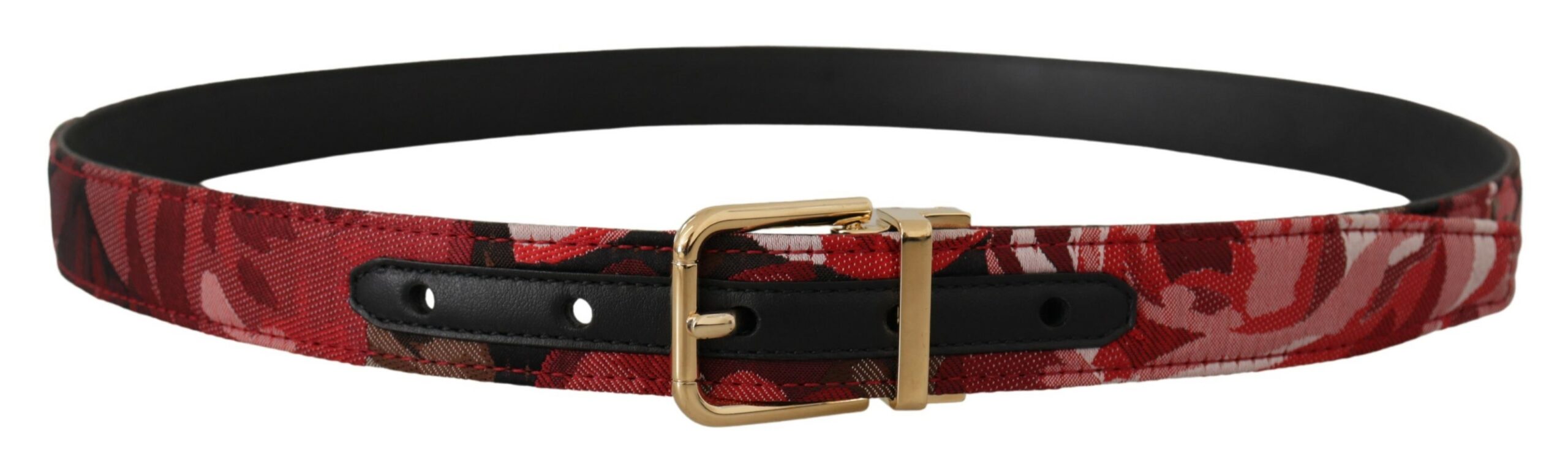 Dolce & Gabbana Mens Red Jacquard Rose Leather Gold Metal Buckle Belt - Size 90 cm