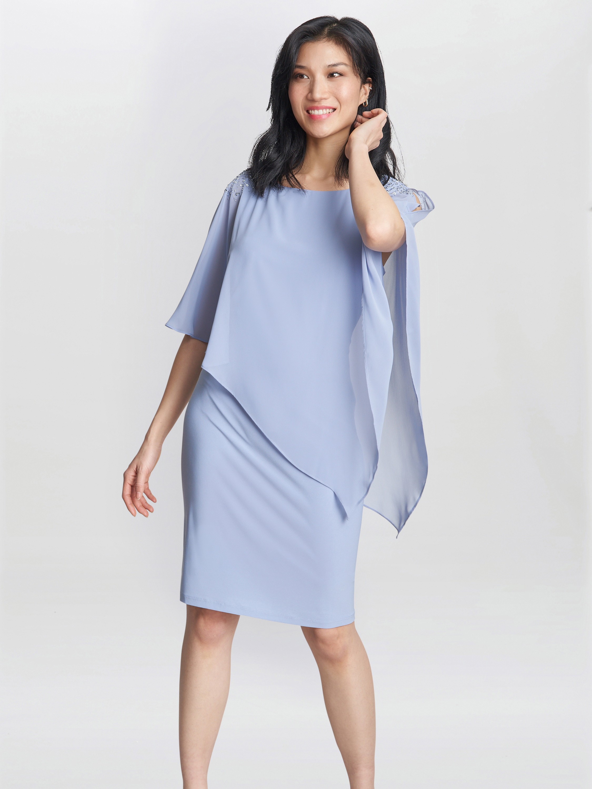 Gina Bacconi Womens Zenna Beaded Shoulder Chiffon Dress - Blue - Size 22 UK