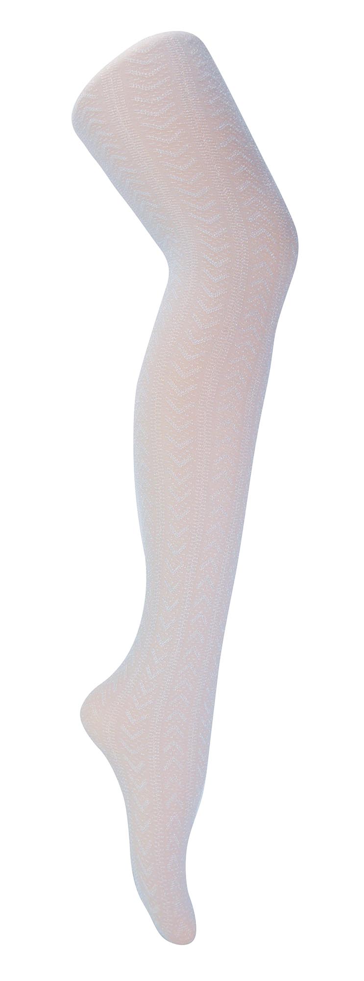 Thumbnail - Glänzende Strumpfhose für Frauen | Sock Snob | Chevron-Muster | Glitzernd | Party Saison - Weiß & Silber (Chevron)