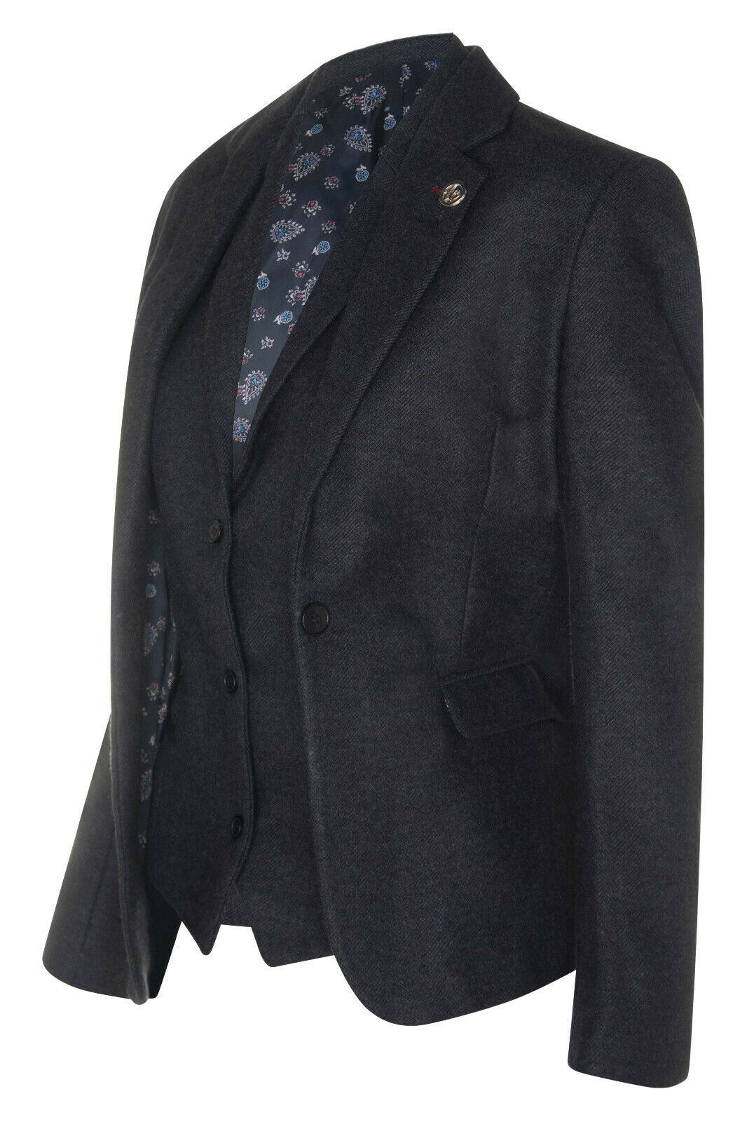 TruClothing Dam Tweed Fiskbensmönstrad Svart Ull 1920-tals Blazer – bild 2