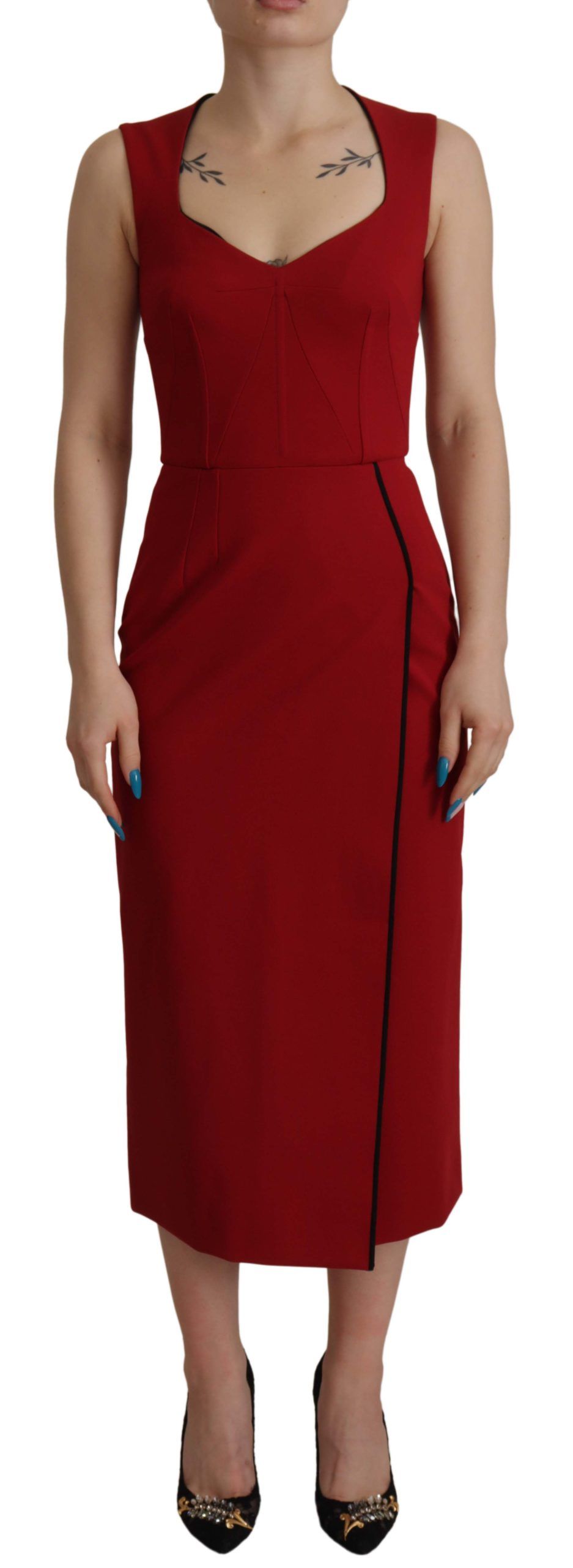 Dolce & Gabbana Red Sweetheart Neck Bodycon Midi Womens Dress Viscose – Size 2XS