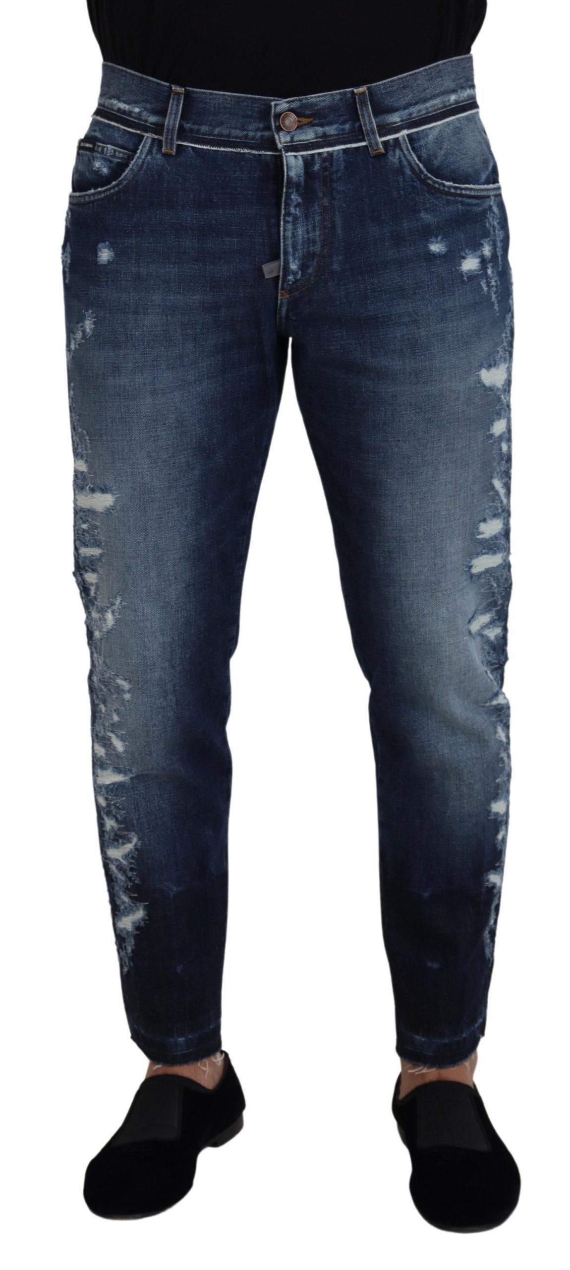 Dolce & Gabbana Blaue Wäsche Baumwoll Regular Denim Jeans Herrenhose