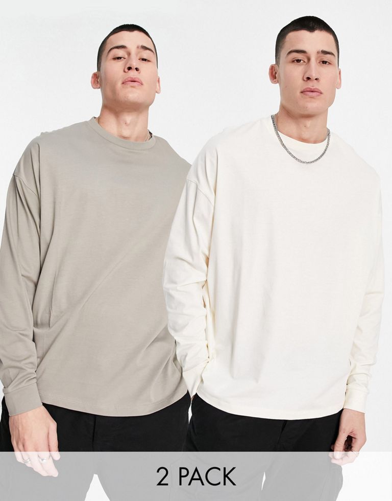 T-shirt multipack by ASOS DESIGN Love at first scroll Pack of two Crew neck Drop shoulders Oversized fit Sold by Asos
