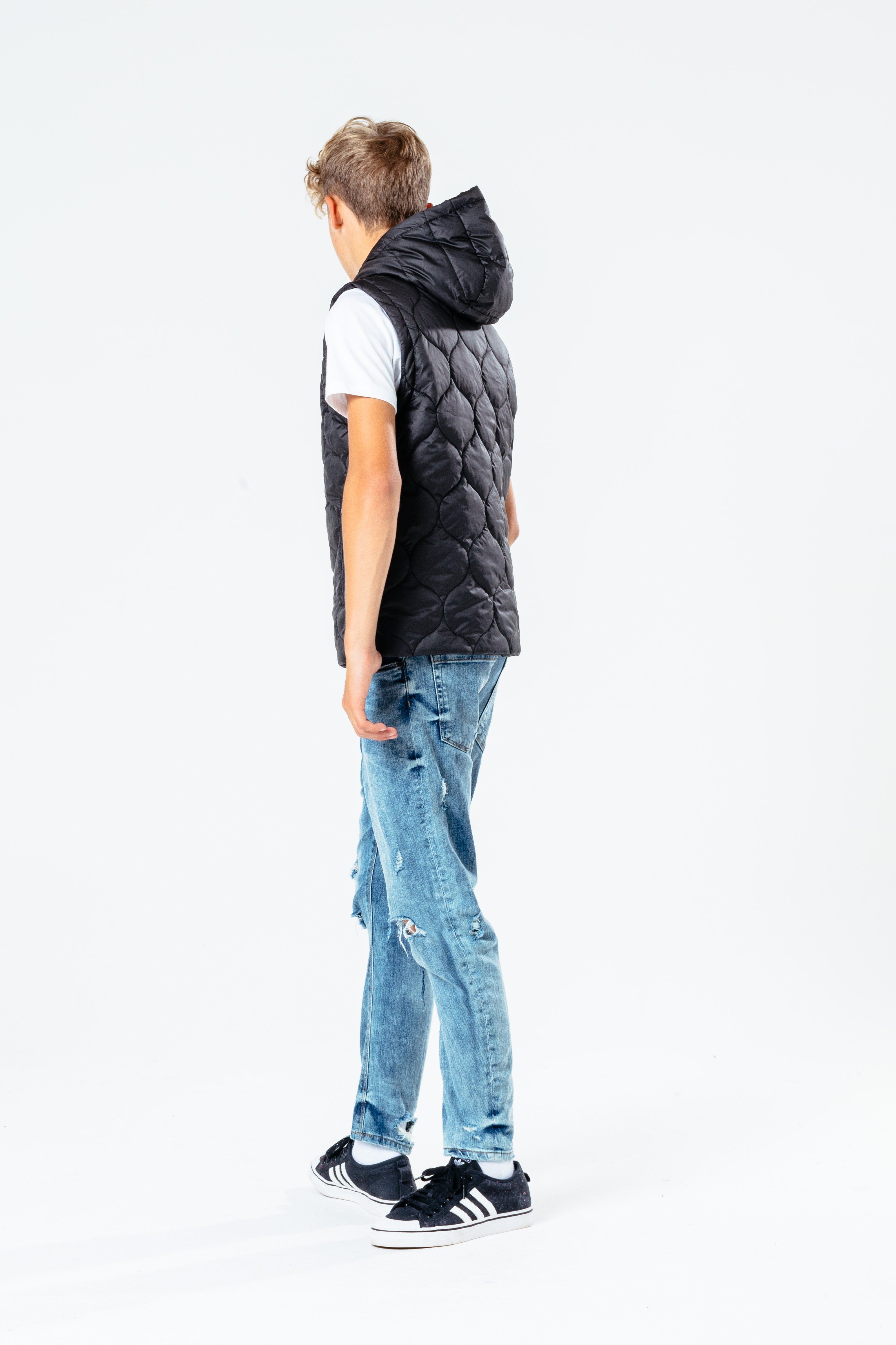 The HYPE. black gilet, the perfect in-between when your mum says you need to wear a jacket. With an 's' quilt detail in the upmost comfort fabric. Perfect to wear with a white long-sleeved t-shirt and denim jeans. Machine wash at 30 degrees.