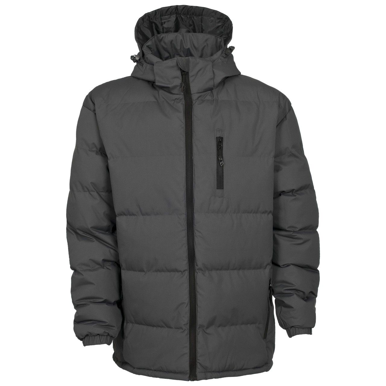 Padded jacket. Adjustable zip off hood. 3 Low profile zipped pockets. Low profile centre front zip. Elasticated cuffs. Down-style look with a polyester fill for great value. 100% Polyester.