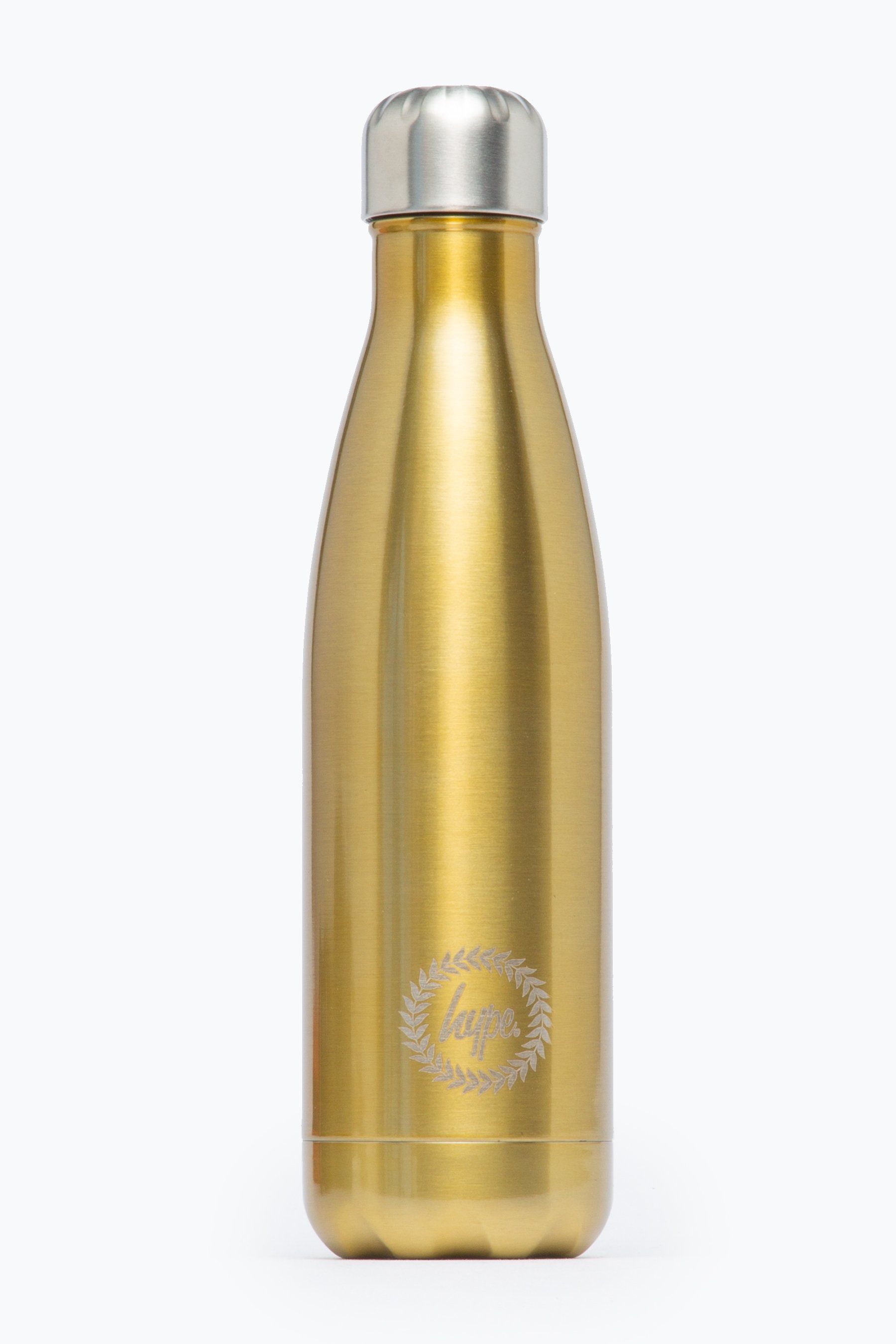 Keeping you hydrated, in style. Meet the HYPE. Gold Metal Reusable Water Bottle, perfect for when you're on the go. Designed in Aluminium to ensure your water stays ice-cold and for chillier days, keeping your oat milk latte warm for longer. Reuse it again and again with an airtight screw lid prevents spills. Why not grab one of our lunch bags or backpacks with a bottle holder to complete the look. Hand wash only.
