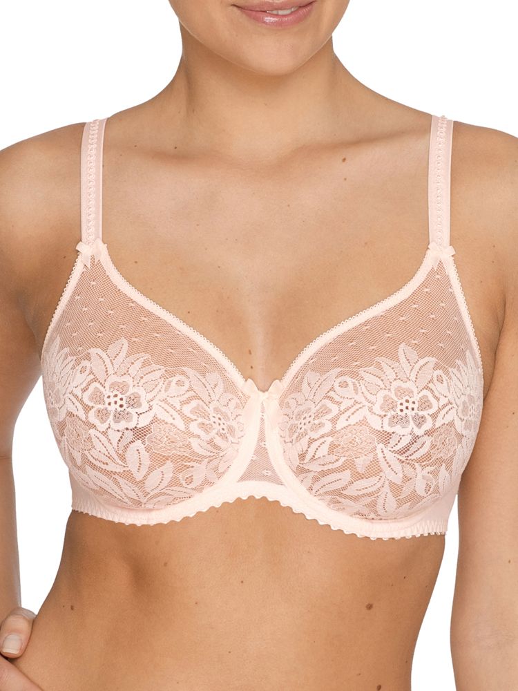PrimaDonna Divine, this gorgeous underwired full cup bra features sheer lace seamless cups for a sexy and captivating look.  The cups are preformed and help to centre and support your bust for a flattering fit.  The wide side wings offer extra comfort, whilst the adjustable straps help with the ease of fit.  Complete with 3 cute bows.