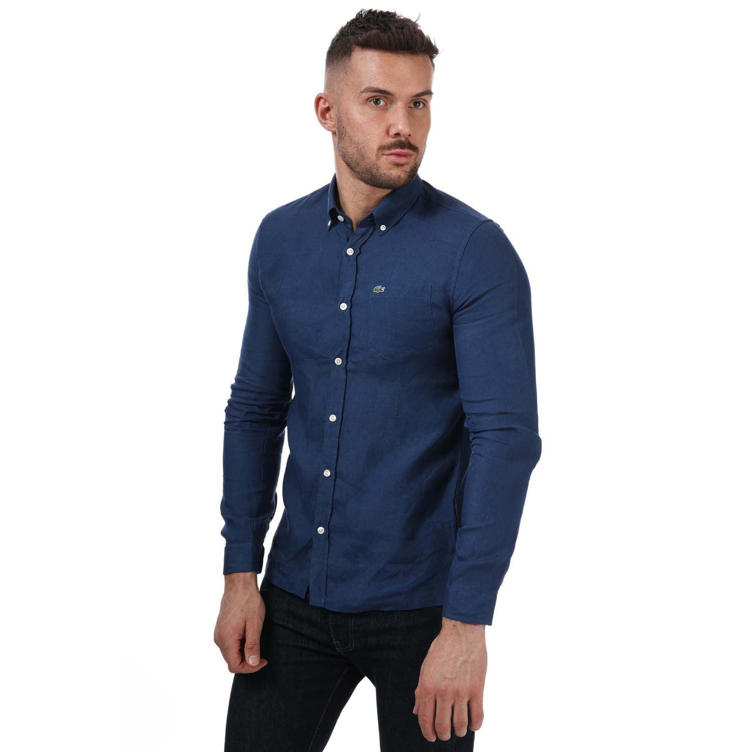 Lacoste linnen overhemd met normale pasvorm voor heren, blauw