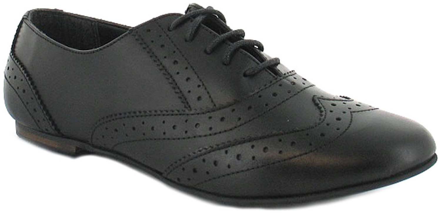 Ladieswomens Black Leather Lace Up Shoe With Brogue Detail