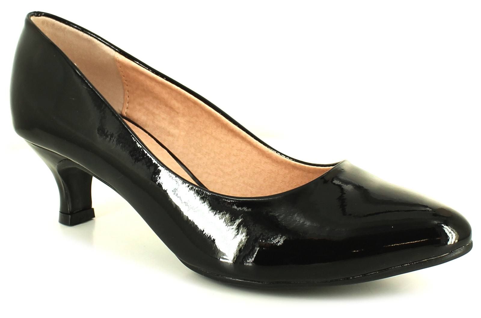 Comfort Plus TEXAS Ladies Womens Kitten Heel Wide Office Smart Court Shoes Black 