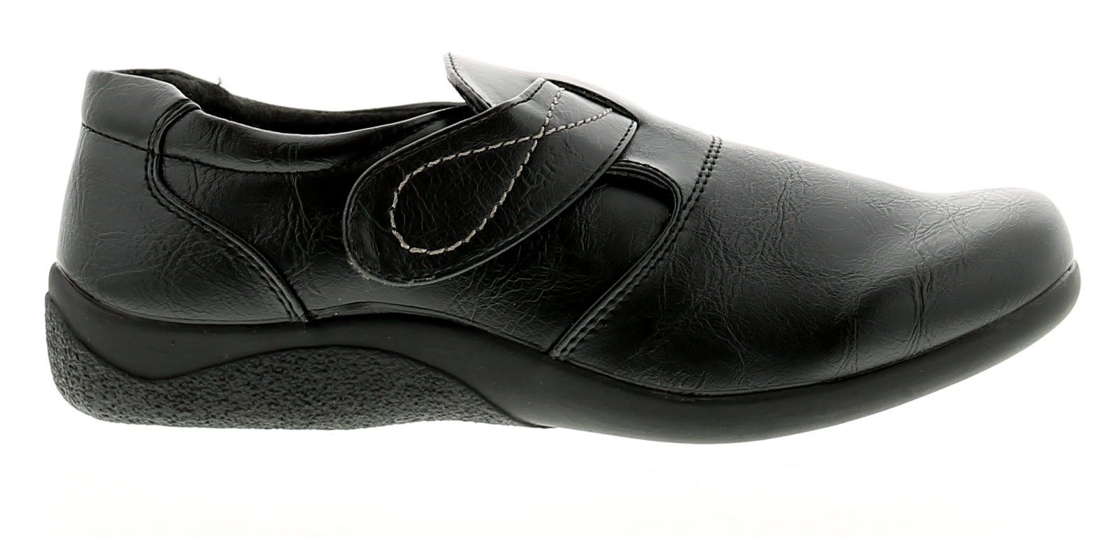 Womens/Ladies Black Comfort Casual Shoes With Touch Fastening